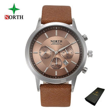Load image into Gallery viewer, North Luxury Men Watches Waterproof Genuine Leather Fashion Casual Wristwatch Man Business Sport Clock Classic Blue Silver 6009