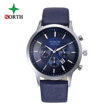 Load image into Gallery viewer, North Luxury Men Watches Waterproof Genuine Leather Fashion Casual Wristwatch Man Business Sport Clock Classic Blue Silver 6009