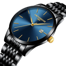 Load image into Gallery viewer, ONTHEEDGE mens wristwatches luxury black blue gold stainless steel man watches 30m waterproof calendar original men's watch