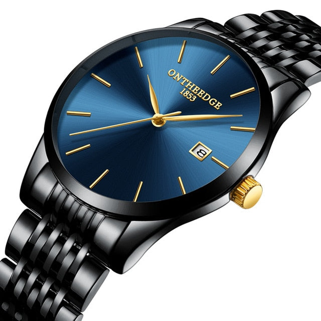 ONTHEEDGE mens wristwatches luxury black blue gold stainless steel